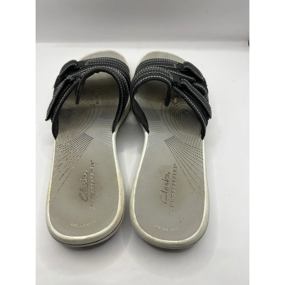 Clarks Cloudsteppers‎ Black Adjustable Strap Slide Sandals Womens 8 Summer Beach
